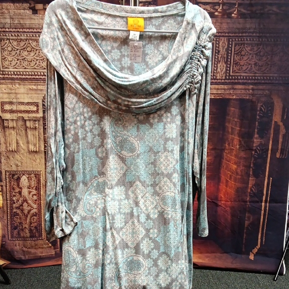 Ruby Rd. Blue Patterned Cowl Neck Blouse - Picture 1 of 1